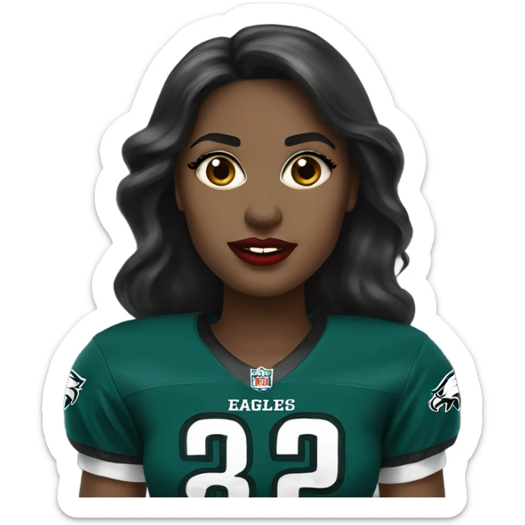  White skin female dark hair red lips wearing Philadelphia Eagles jersey sticker