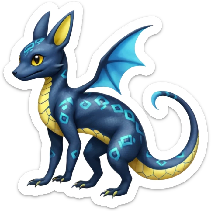 Shiny beautiful gorgeous ethereal Scaley Exotic Salandit-Umbreon-Fakémon-hybrid-creature (full body) sticker
