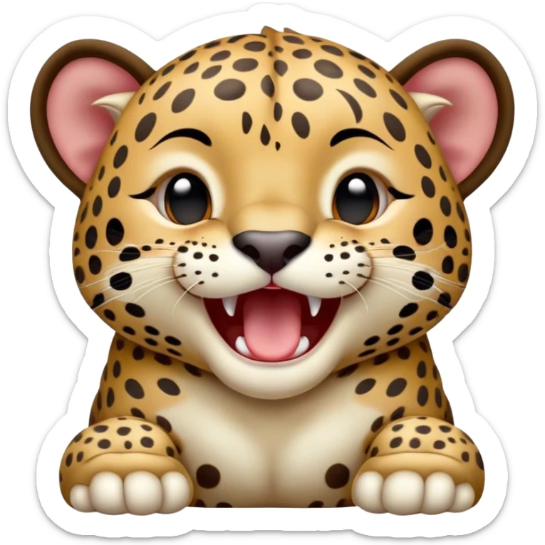 cinematic-realistic-yawning-baby jaguar-portrait-emoji,-head-tilted-slightly-with-a-dramatic,-wide-open-yawn,-showcasing-a-lithe,-graceful-build-with-distinctive-rosette-patterns-and-sleepy,-half-closed-eyes,-simplified-yet-irresistibly-adorable, realistic sticker