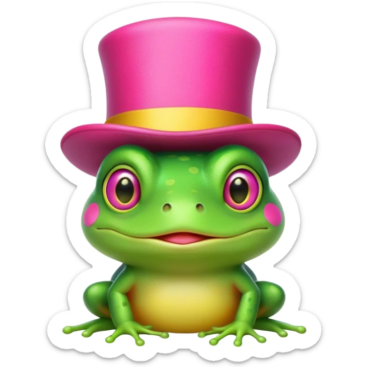 Cute frog with a top hat on his head but the top hat is hot pink and yellow sticker