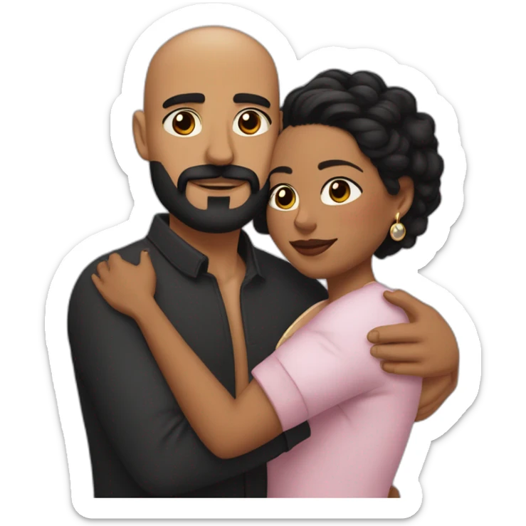 Shaved hair latino man with skin fade, detailed moustache and beard, cuddling a black woman with straight black hair and big earrings sticker