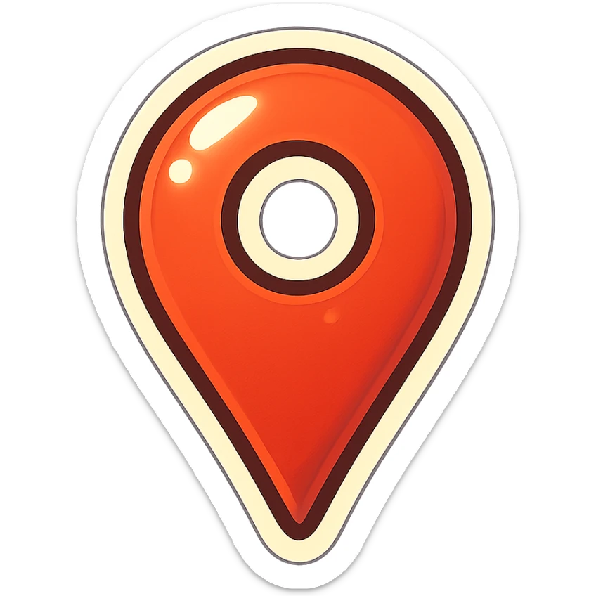 cartoon style sticker of a single map pin location symbol, simple and clear, no text sticker
