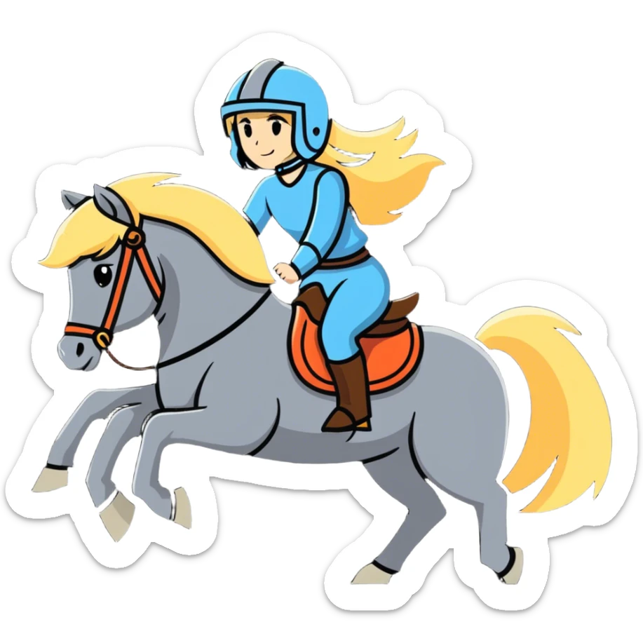 Blonde women with long hair and helmet riding dark horse sticker
