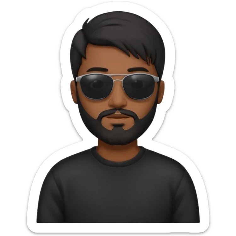 Indian man with  black mullet  and beard and black sunglasses and black jumper sticker