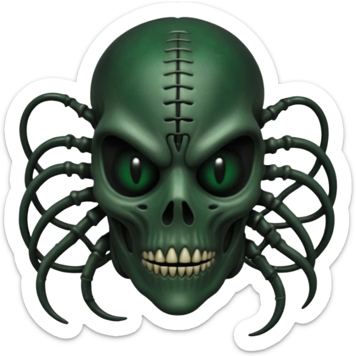 HR giger, wires, dark green, black flesh undead, head. dark black bones and skin sticker