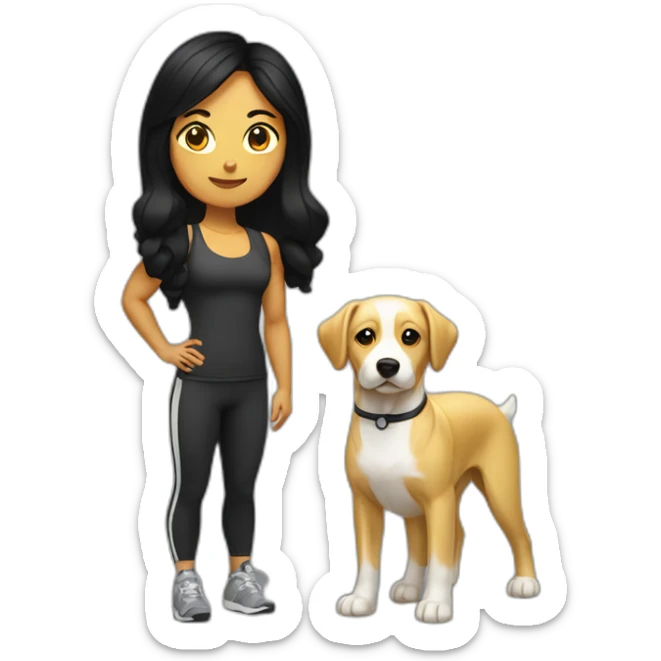 crossfit woman with black hair, white and doing lowering. And a golden dog at her side sticker