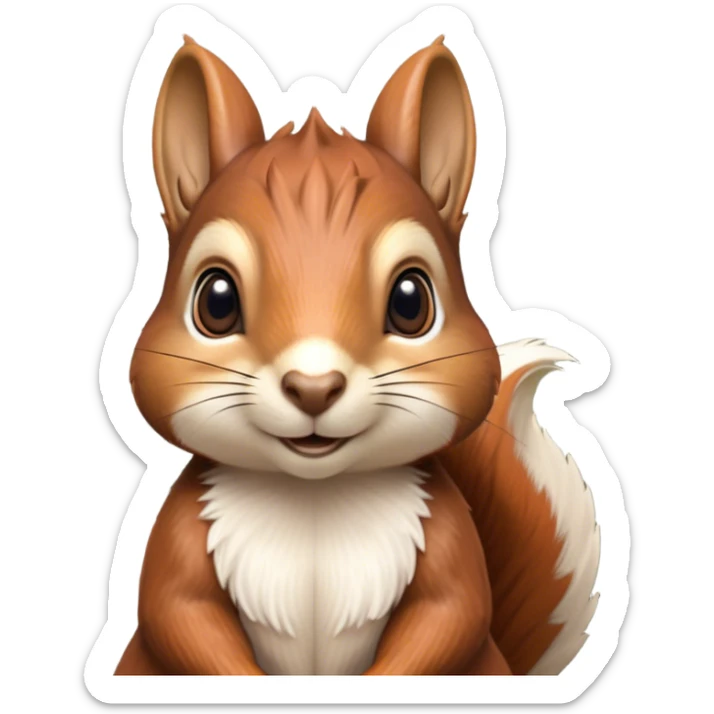 Cinematic Noble Squirrel Portrait Emoji, Poised and regal, with a nimble, agile build and a lush, well-groomed Fur of rich auburn and cream, deep-set soulful bright eyes, Simplified yet sharp and sophisticated features, highly detailed, glowing with a soft, dignified glow, high shine, intelligent and spry, stylized with an air of woodland charm, focused and attentive, soft glowing outline, capturing the essence of a watchful and confident rodent, so majestic it feels as though it could scamper out of the screen with effortless authority! sticker
