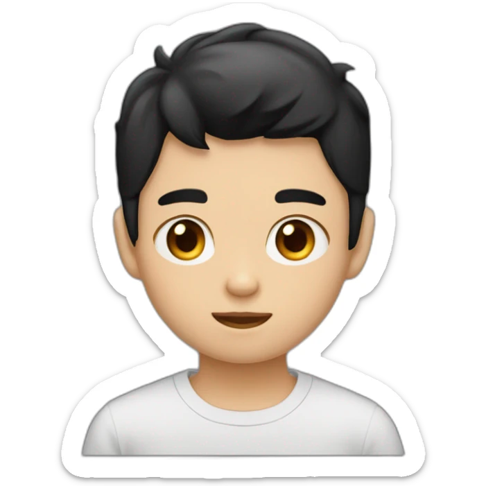 American born Taiwaness  boy with a black hair and eyes like cat and a mole beside eyebrow sticker