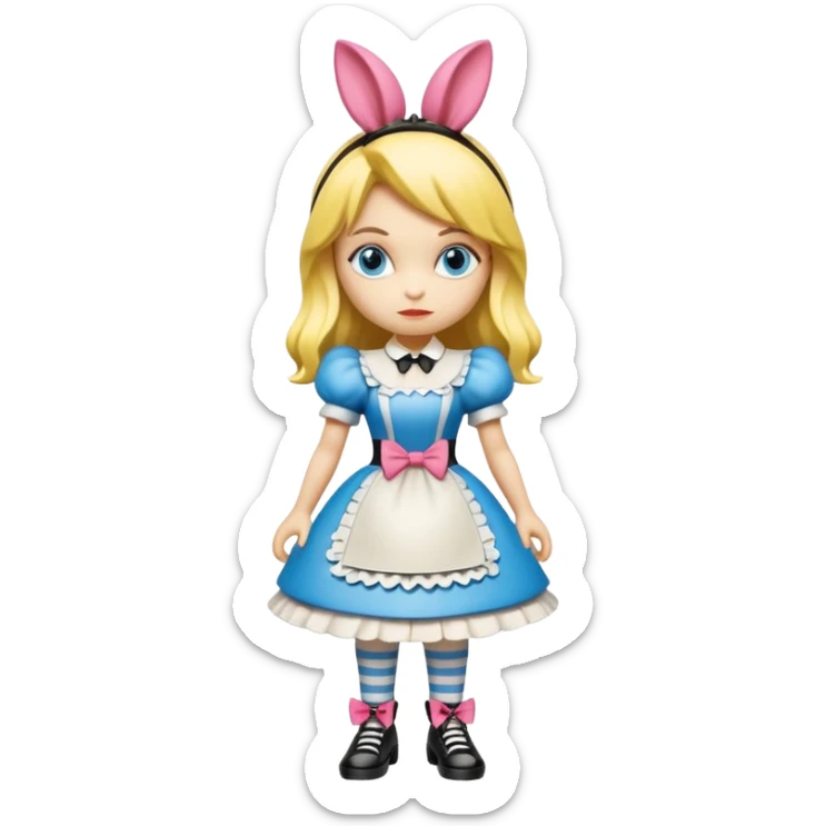 Isolated, detaile illustration of the most incredibly alternative punkstyle of disney's Alice in wonderland
figurine imaginable, toy style. sticker