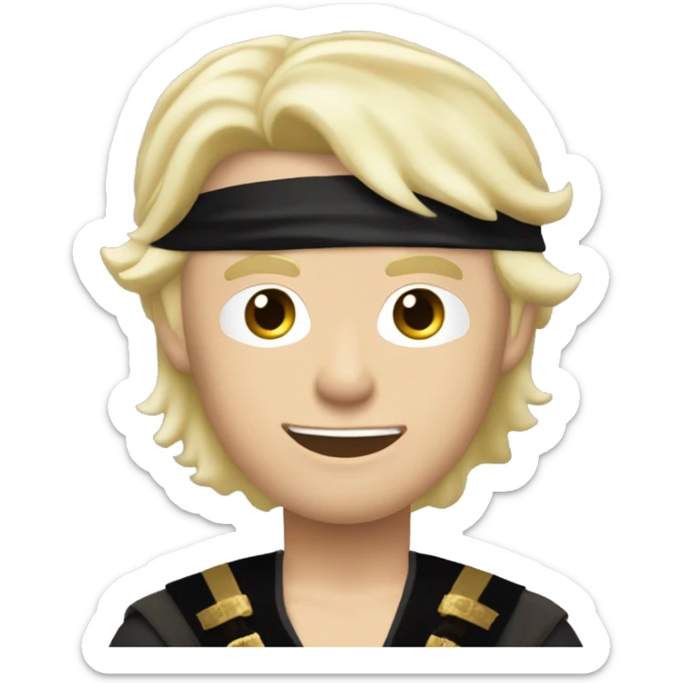 Pale skinned straight platinum blonde hair prince wearing black clothes wearing pirate eye patch but he’s a prince sticker