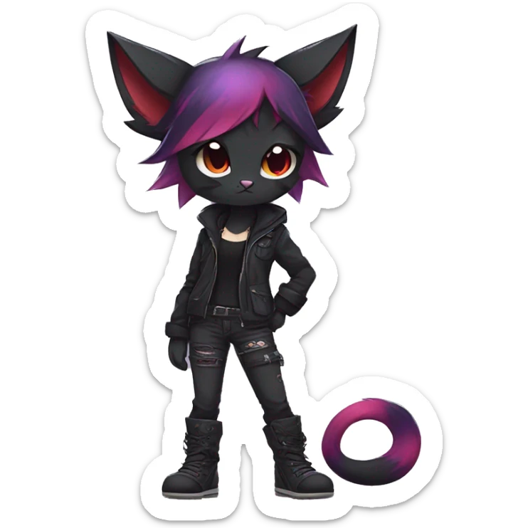 Cute cool dark black red purple animal hybrid Fakemon full body punk catgirl sticker