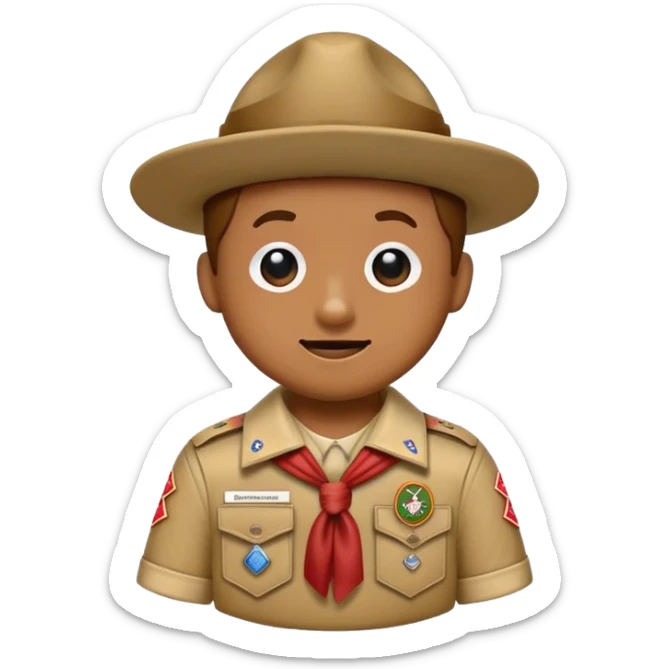 A poop emoji that is in the shape of a Boy Scout merit badge  sticker