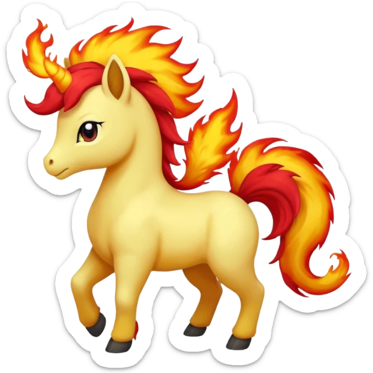 ponyta pokemon (yellow body, red flaming mane, red flaming tail) sticker