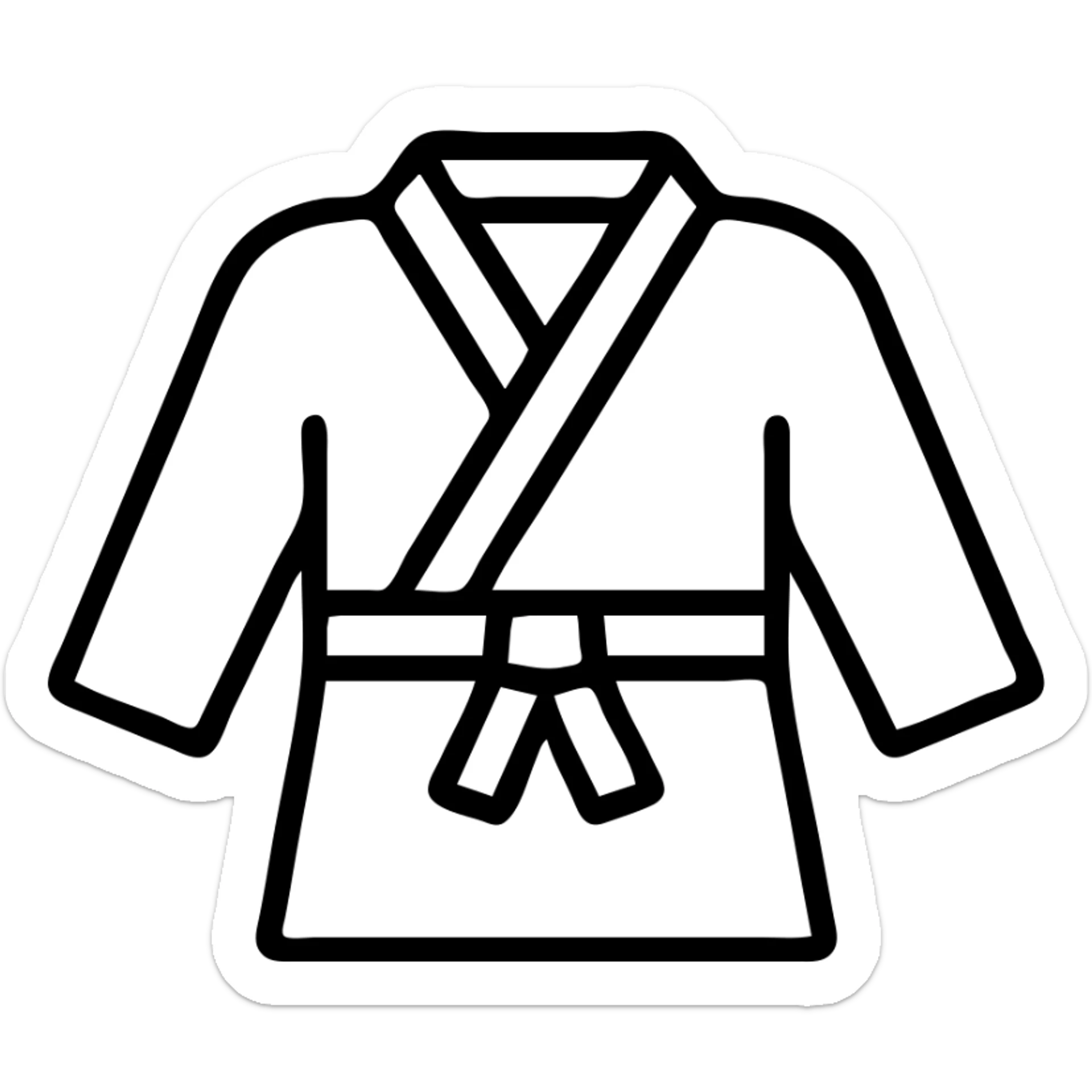 simple white martial arts gi uniform, black outline icon, no fill, minimal details sticker
