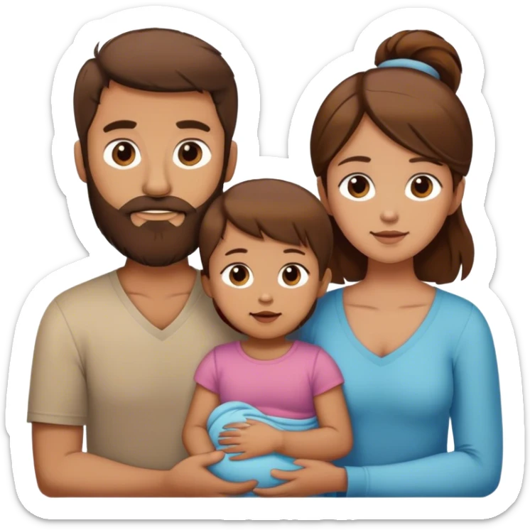 Homme brun barbu et femme brune avec deux enfant garçon 3 ans   et fille 6 mois   sticker