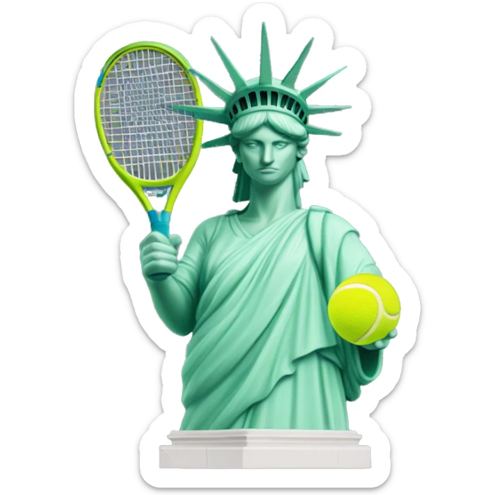 Statue of Liberty with a tennis ball and a raquet sticker