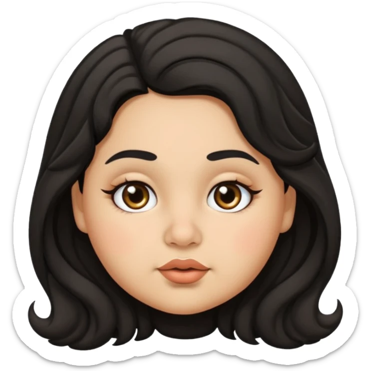 chubby girl with olive skin tone , thick eyebrows , thick nose  and black wavy hairs sticker