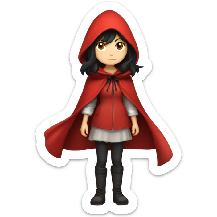 Little Red Riding Hood looks straight with black hair full body pose red cloak non-chibi sticker