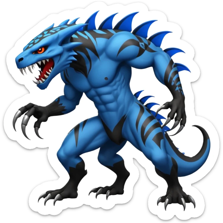 Black and Blue Venom-Stitch-Zekrom-Salandit-Sneasel-fusion, full body, tribal markings  sticker