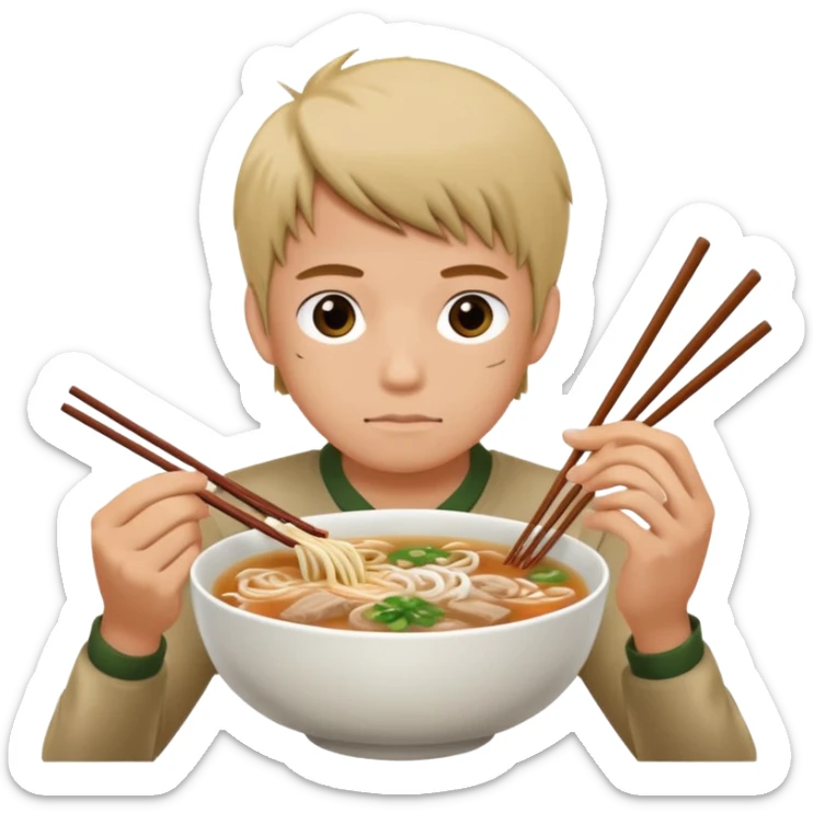 can you generate me a avatar of a male eating a bowl of pho? make it more anime sticker