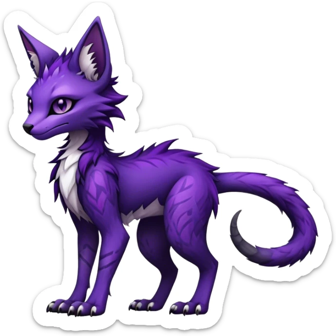 Kawaii dark edgy fantasy feline-vernid-sergal-fursona animal creature with a tufted tail full body with intricate markings.   sticker