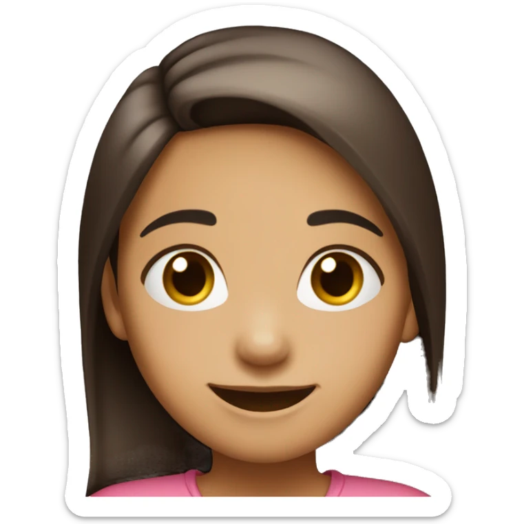Girl approximately 10 years old, long dark brown straight hair happy love elated sticker