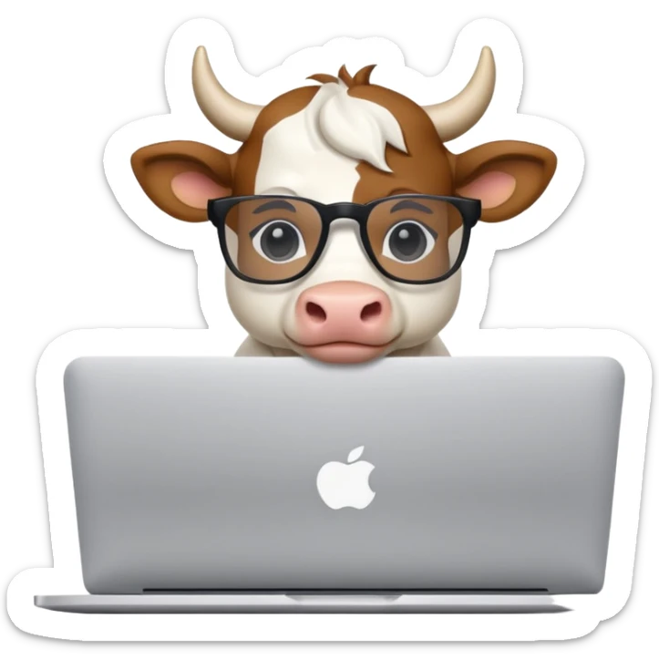 baby white bull in fancy glasses sitting in front of a macbook, working  sticker