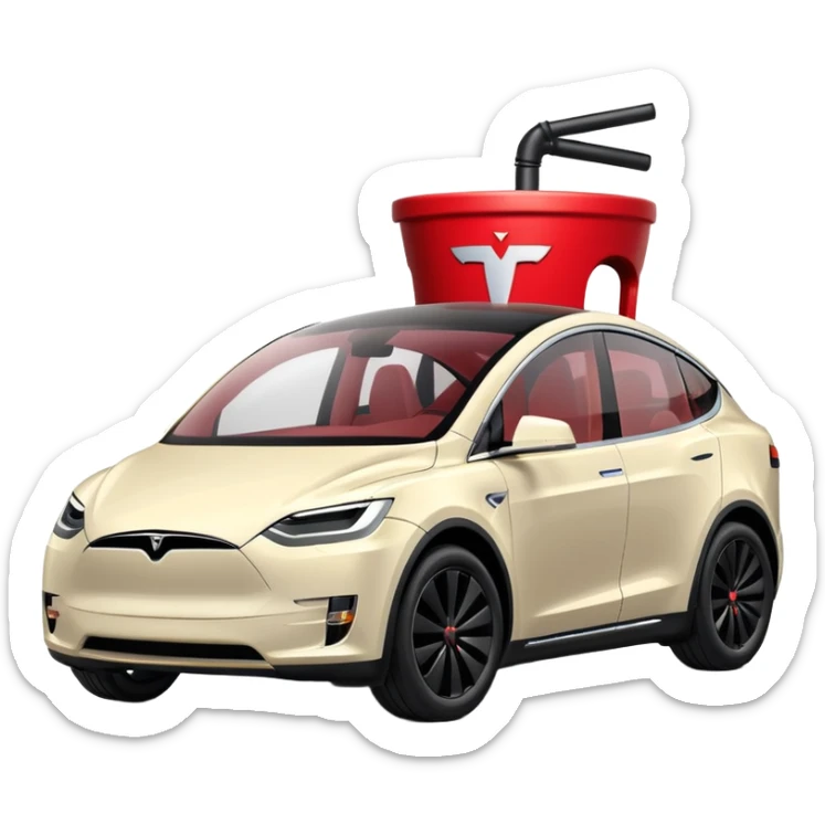 Boba tea in tesla, without a person and with the tesla logo keep the boba tea like that and make it the car and the boba tea how it was and cream boba tea just a little smaller to go on pinterest sticker