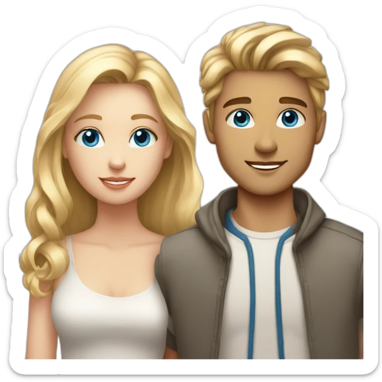 young male with dark blonde hair and blue eyes with his girlfriend with bright long blonde hair and blue eyes sticker