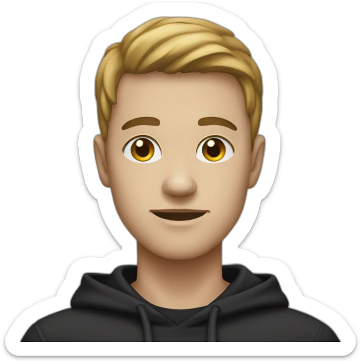 a person with black hoodie(face describe a dot near lips to the right) sticker