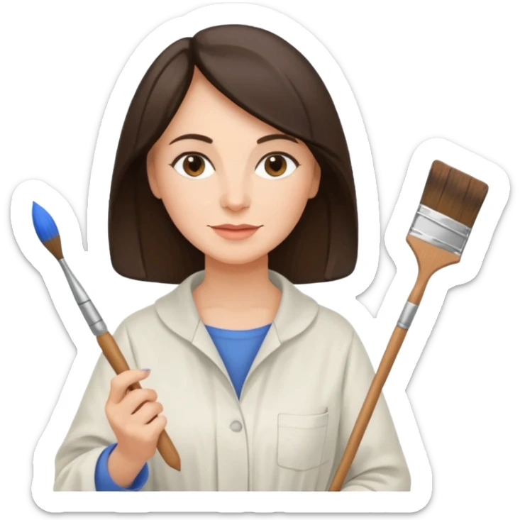 FEMME 45 ANS ET PLUS BRUNE ARTISTE PEINTRE AVEC UN PINCEAU sticker