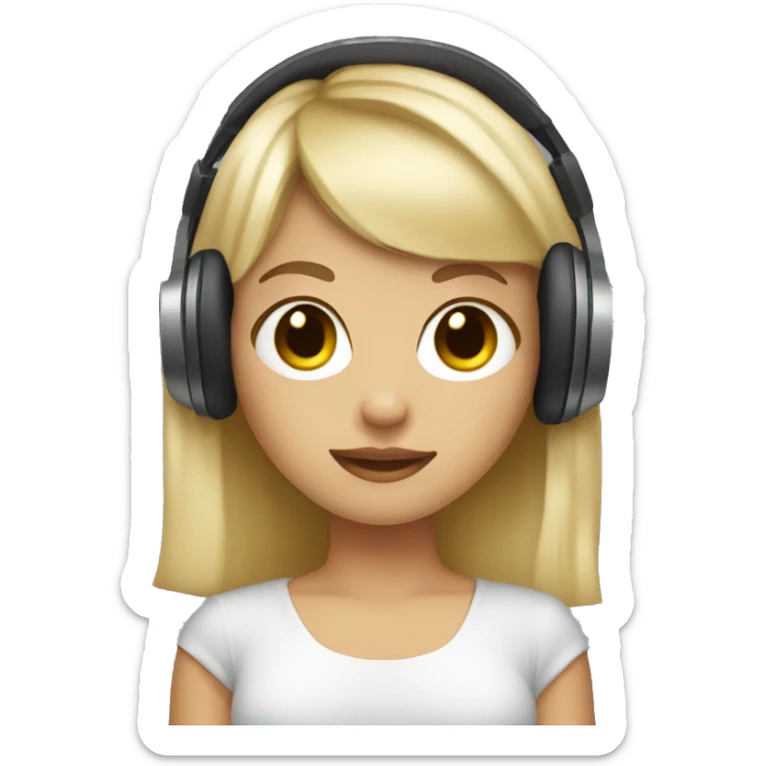 blonde dj girl straight hair with headphones and bangs and brown eyes emoji sticker