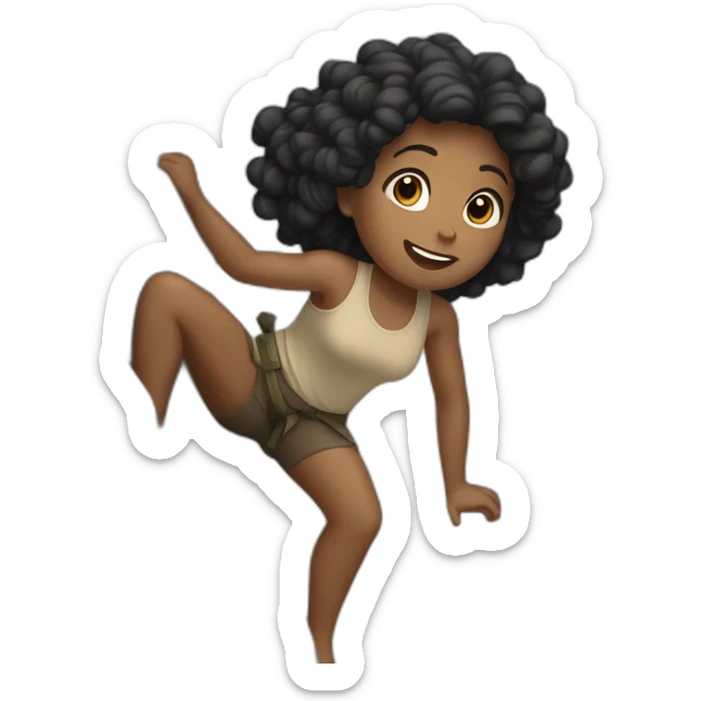Black hairs and beige skin girl climbing a rock sticker