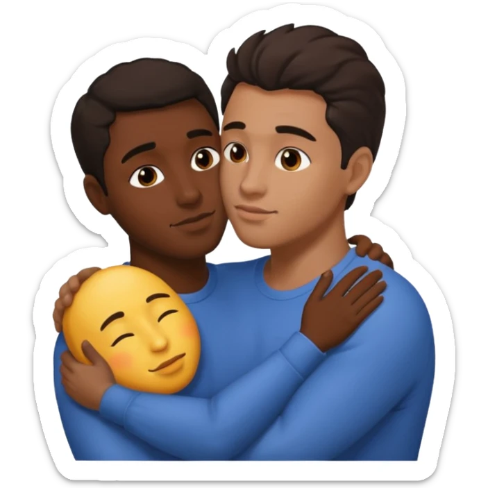 1 adult male dark skin ,1 light skin dark hair adult male, naked, cuddling, kissing, love passionate  sticker