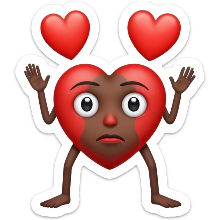 Red heart with a sad face in the center with only one eye, and black hands and legs sticker