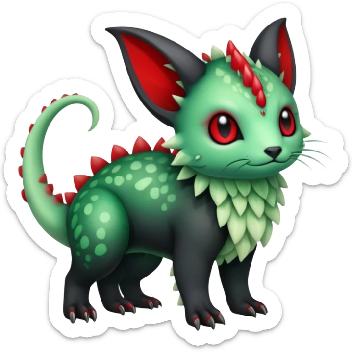 Kawaii Cute Edgy Black Green Red ethereal Fionbri-Vernid-Trico-animal-creature full body sticker