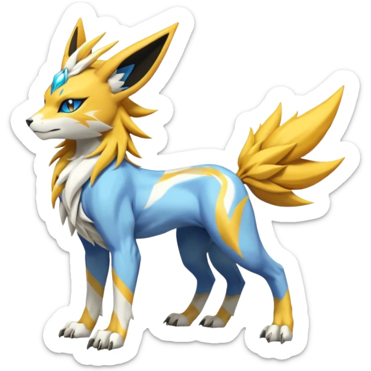 Feral Solgaleo-Meloetta-Jolteon-Renamon-Zeraora-Vernid-fusion-hybrid-creature, full body  sticker