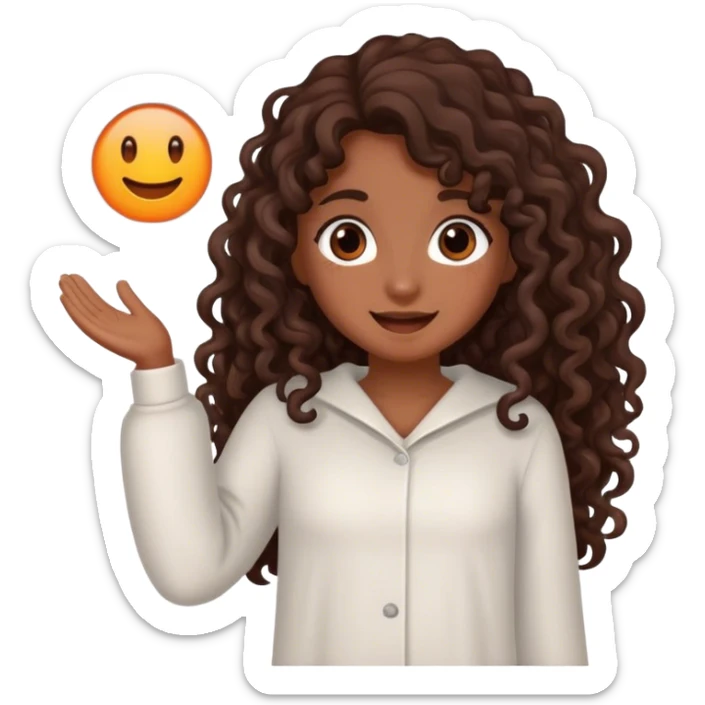 Brown girl with dark brown long curly hair saying good morning  sticker