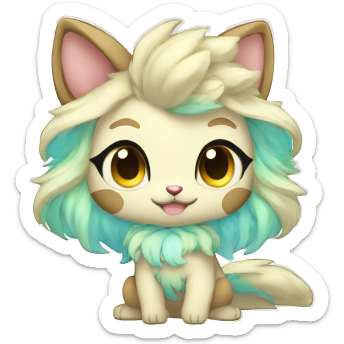 Cute Kawaii Chibi Anthro Sona Pretty Shiny Colorful Sparkly Fakemon Full Body sticker