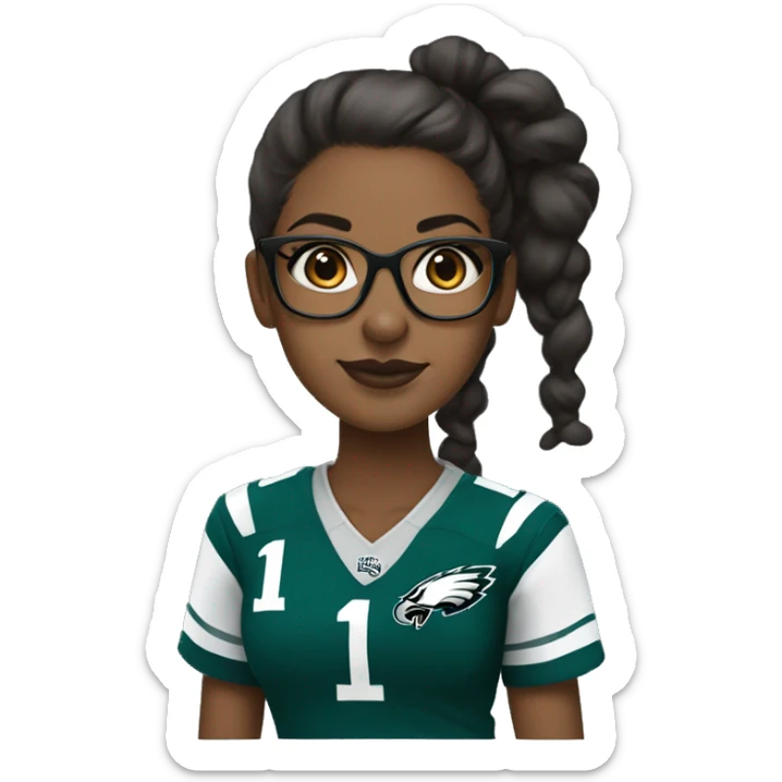 Brown skin girl with glasses and bun in Philadelphia eagles clothes sticker
