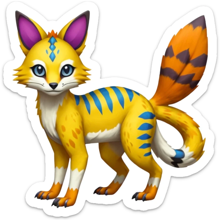 Colorful Bobcat-Sergal-Numbat-Serval-Genet-Pokémon-Digimon-Fakémon-fusion-hybrid-creature sticker