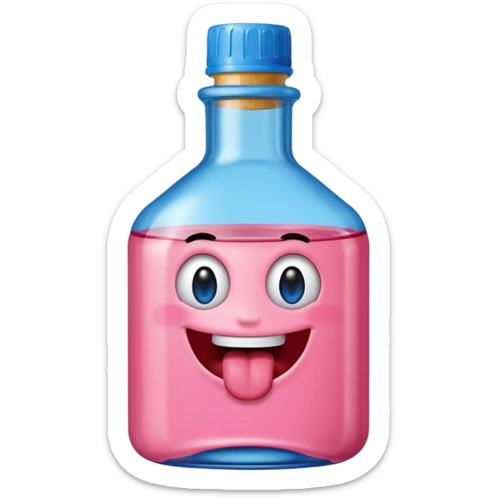 Smiling bottle of oil pink with silly face tongue out blue top sticker