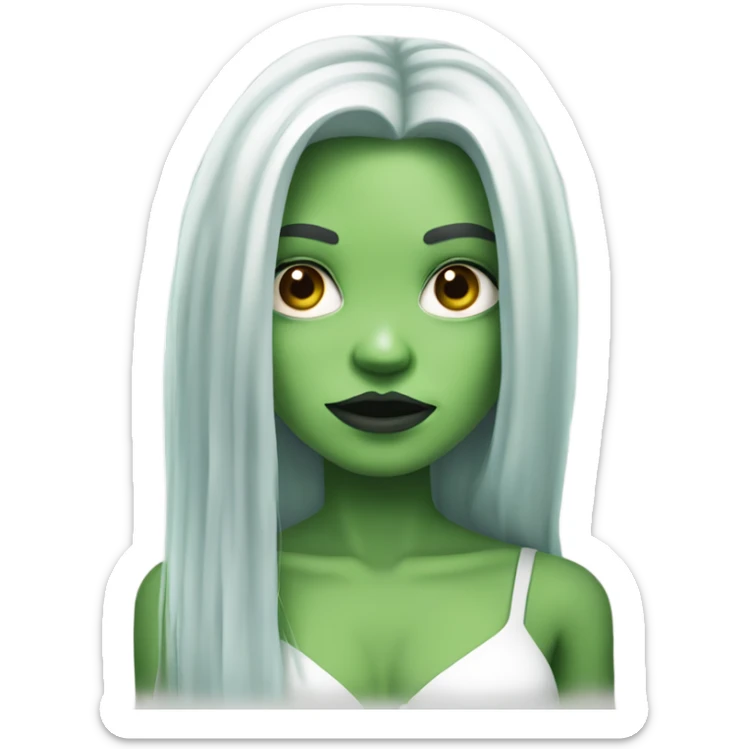 White Zombie girl with green skin and black and long hair  sticker