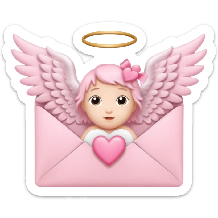cute baby pink colored envelope with a cute pink heart on the middle with cute  pairs of baby angel wings sticker