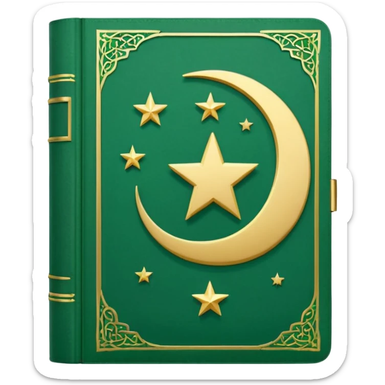 Closed Quran with the Islamic Symbol on it (moon and star) green and only 1 star sticker
