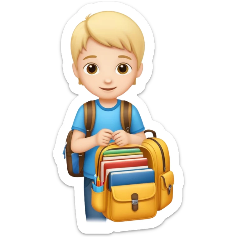 child packing a school bag with books and supplies, cheerful and organized sticker