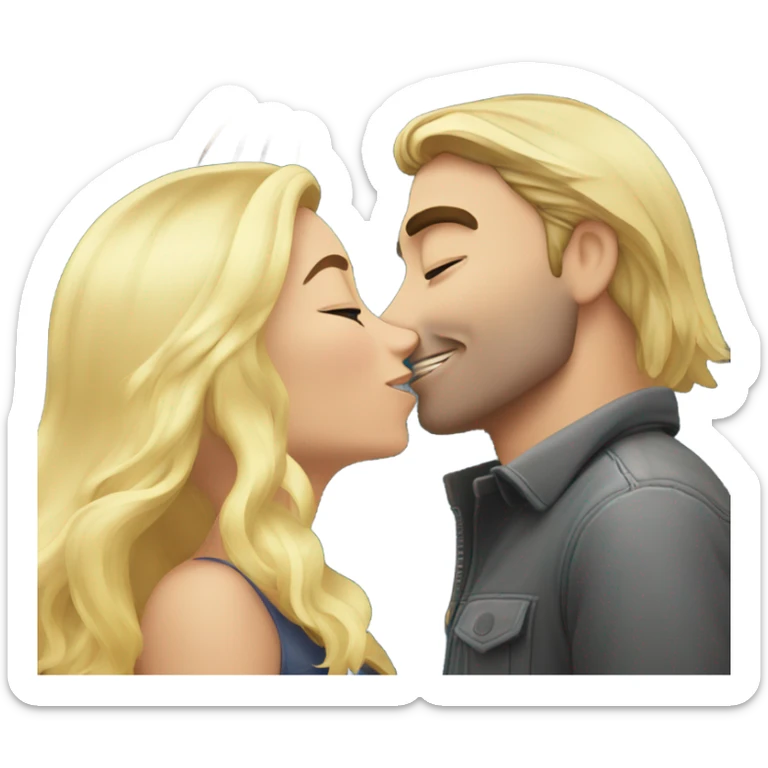 blond woman with long hair kissing man with semi grew and brow hair at midnight on New Year’s Eve with fireworks in the background  sticker