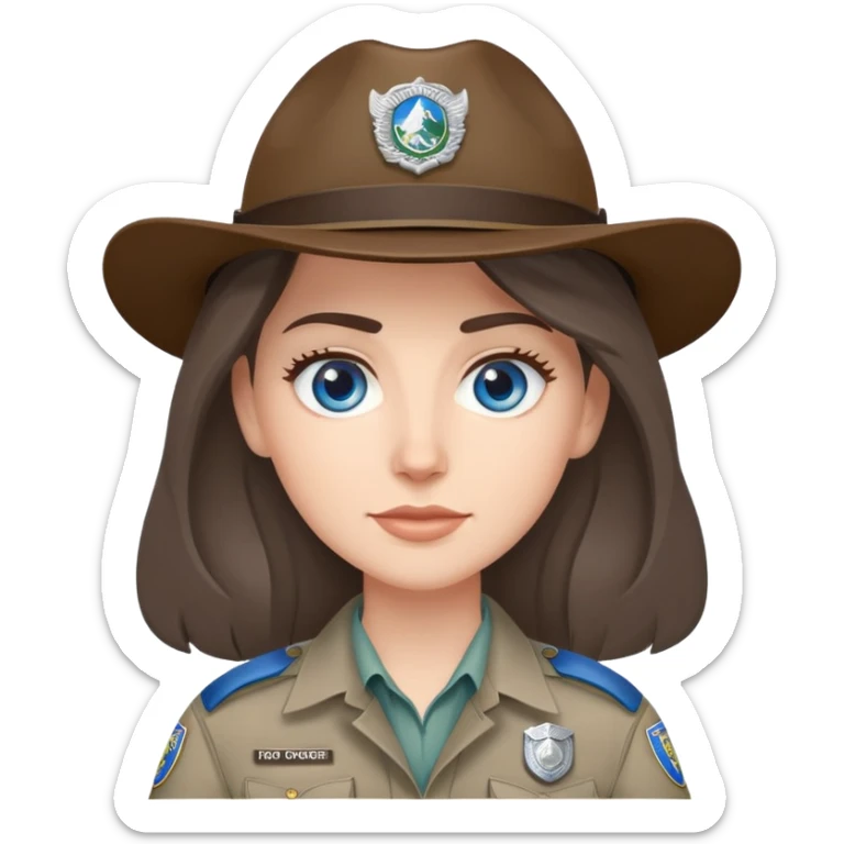 white woman park ranger with gray and brown hair, blue eyes sticker
