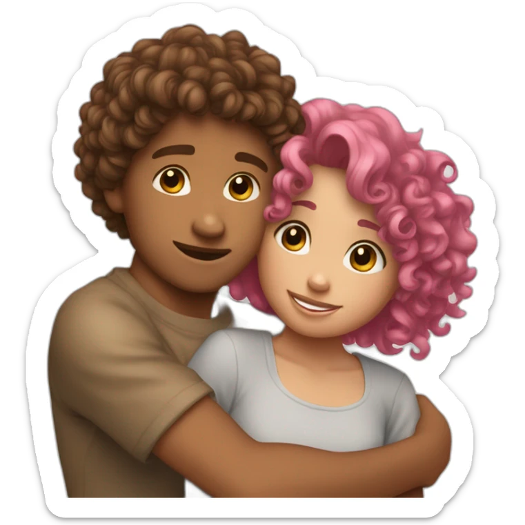 A short ponk haire girl Huging a curly Brown haire boy sticker