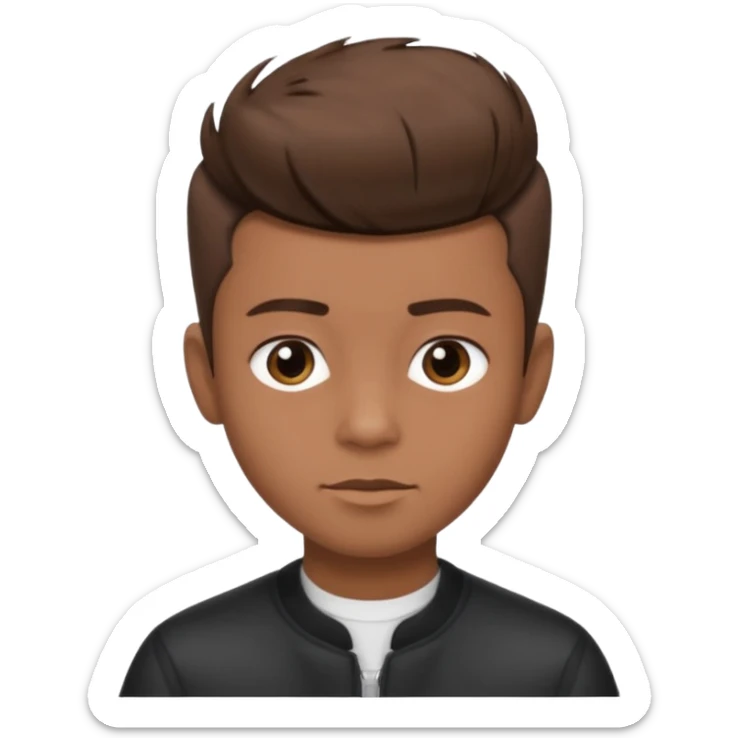 create a fringe haircut boy with a brown hair with hair little up more looking like quiff hairstyle but its going straight not on sides sticker